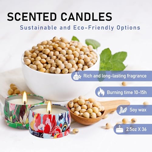 AYIQIW Set 36Pack Scented Candles Gifts Soy Wax Travel Tin Jar Candles for Home 2.5 OZ jar Candles for Mom, Birthday, Than...