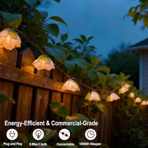 TWINKVILLA Decorative String Lights Plug in with 10 Bulbs, Flower Garland Fairy Lights Connectable Weatherproof Outdoor In...
