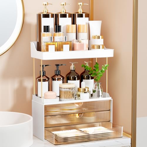 StorBin 3 Large Drawers Makeup Organizer - 5 Tier Bathroom Counter Organizers and Storage, Versatile Perfume Vanity Organi...