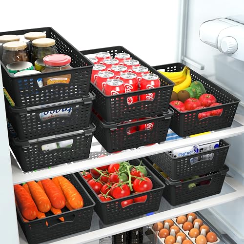Simple Houseware Stackable Plastic Woven Basket Organizer, 6 Pack, 14.5" x 8.5" x 3.5", Black