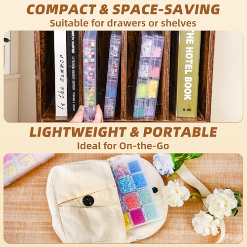 Cokapo Bead Organizer Box, 64 Pcs Clear Bead Storage Containers, Craft Organizers and Storage with Hinged Lids and Labels,...