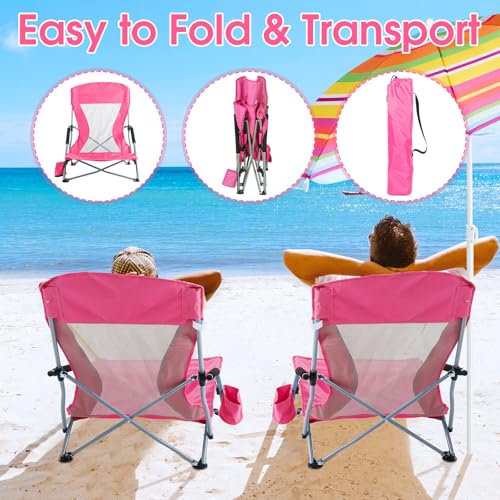 Huwena 2 Pack Beach Chairs with Umbrella for Adults, Low Folding Chair Set, Adjustable Detachable Umbrella, Lightweight Po...