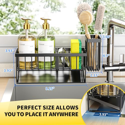 Cisily Sink Caddy Sponge Holder for Kitchen with Brush Holder and Stainless Steel Self Drain Tray, Rustproof Kitchen Sink ...