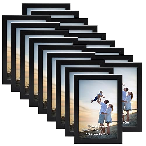 Hoikwo 18 Packs 4x6 Black Multi Plastic Picture Frames Set with Plastic Cover for Family Photos, Artwork, Light Weight Bul...