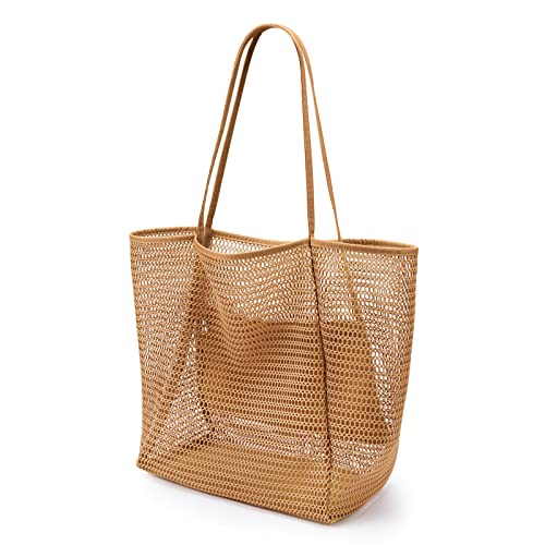 KALIDI BeachNylon Mesh Tote Bag, Casual Tote Bag Hobo Women Foldable MAX 23L Shoulder Bag For Beach Picnic Vacation