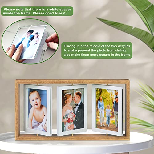 ZEEYUAN 4x6 Rotating Picture Frame Desktop Rustic 4x6in Wooden Photo Frames, Double Side-Display 6 Photos, Floating 4x6 Co...