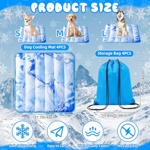 Chunful 4 Pack Dog Cooling Mat Water Injection Pet Cooling Mat for Dogs Cats with Storage Bags Washable and Foldable Pet P...