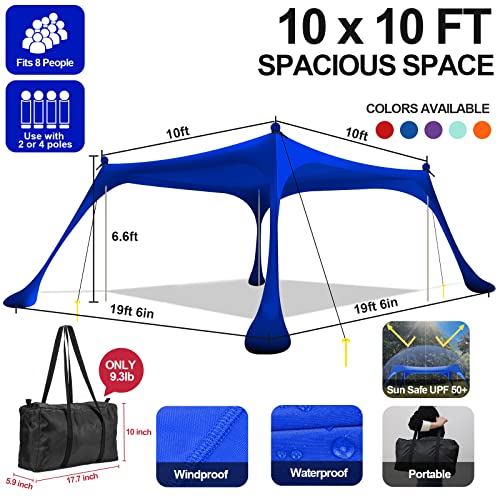 Buheco Beach Tent Pop Up Shade 10x10ft Beach Canopy Sun Shelter UPF50+ with 4 Foldable Poles-Portable Carrying Bag-Sand Sh...