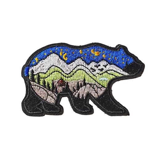 Bear and Mountains Adventure Patch Hook and Loop 3 Inch Embroidered Morale Badge for Hiking Backpack Tactical Molle Bag Ou...