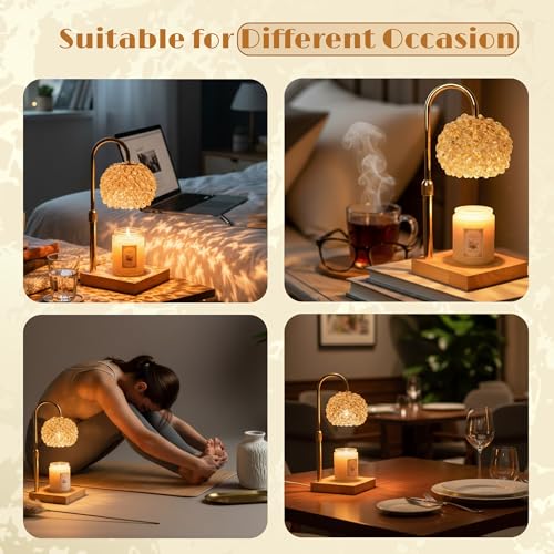 Glass Candle Warmer Lamp with Timer - Adjustable Height Candle Lamp Warmer with Crystal Shade, Timer (8H/4H/2H) - Wax Melt...