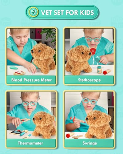 Lehoo Castle Wooden Doctor Kit for Toddlers 3-5 Girls Toys, Vet Toys for Kids, Pretend Play Doctor Set with Puppy, Stethos...