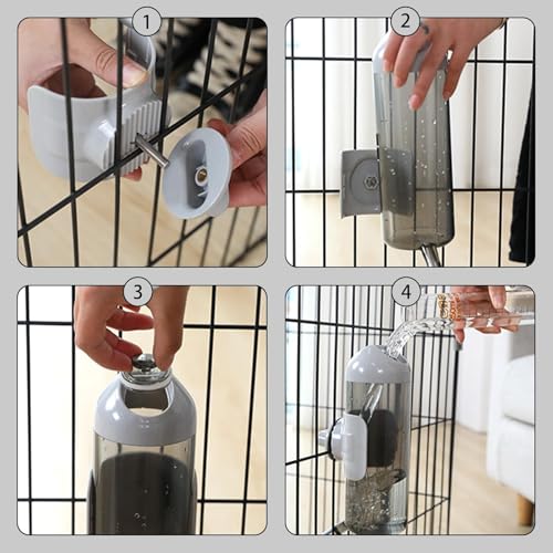 Pet Water Bottle Hanging Dog Water Dispenser Kennel Drinker Kettle Feeder BPA Free Cage Crate Hutch Puppy Cat Rabbit (17o...