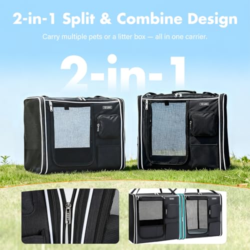 Lekereise Large Cat Carrier Soft Sided, 28" x 13" x 13", Large cat Travel Carrier for 2 Cats with Zipper Locks for Moving ...