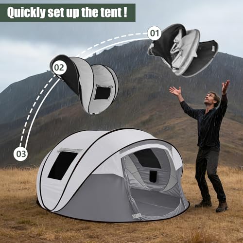 Instant Pop Up Camping Tent, 4-6 Person Tents,Automatic Set Up Tent in 3 Seconds,Waterproof Sunshade Family Tent,Portable ...