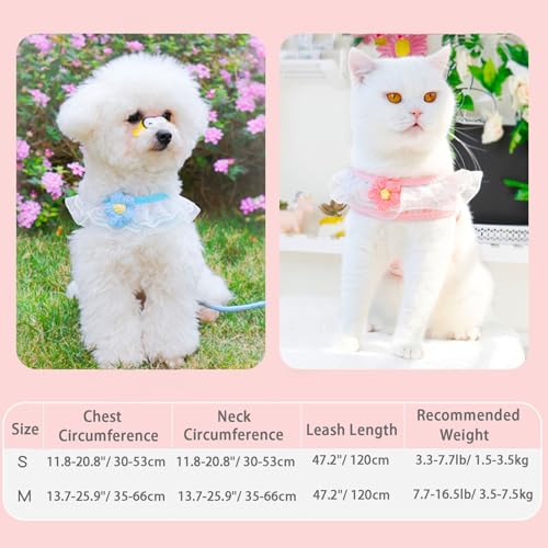 Cat Harness Collar and Leash Set, Sweet Lace Floral Kitten Collar, Escape Proof Puppy Chest Harness, Adjustable Cute Harne...