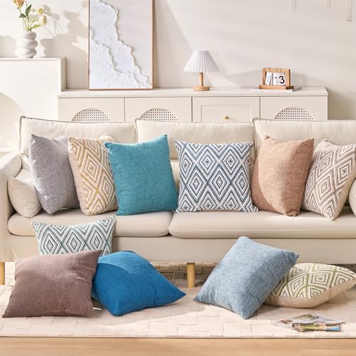 HPUK Decorative Throw Pillow Covers Set of 4 Square Couch Pillows Linen Cushion Cover for Couch Sofa Living Room, 18"x18" ...