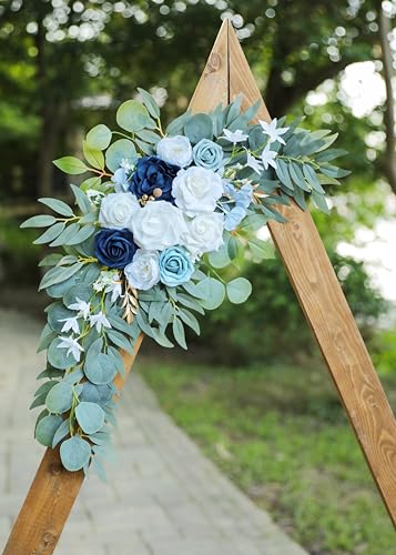 Udoula Artificial Dusty Blue Wedding Arch Flower Swags Set of 2 for Welcome Signs Floral and Wedding Reception Ceremony De...