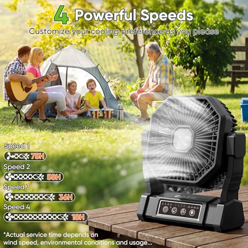 COZII Battery Operated Fan, 20000mAh Rechargeable Portable Fan with LED Lantern - 3 Colors, 4 Speeds, 4 Timing, Adjustable...