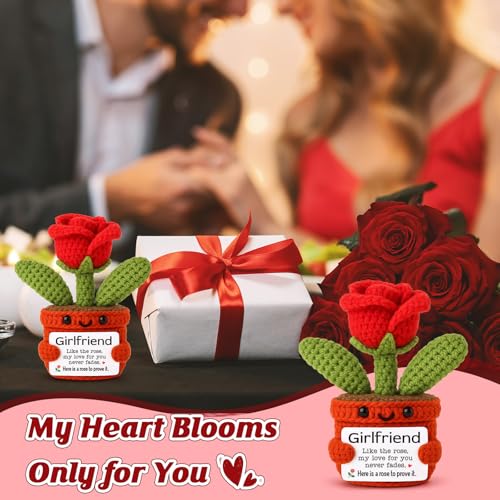 YUEYUQIU Gifts for Girlfriend from Boyfriend, Handmade Crochet Rose Flower Decor, Romantic Anniversary Birthday Presents f...
