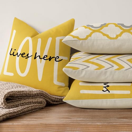 YCOLL Farmhouse Pillow Covers 18x18 Set of 4 Throw Pillow Covers Rustic Linen Decorative Pillows Square Cushion Covers for...