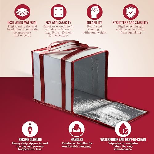Cakebon 12-Inch Cake Insulated Cooler Bag with Ice Pack Sheets – Premium Carrier Bag for Cakes, Pastries & Cupcakes – Dura...