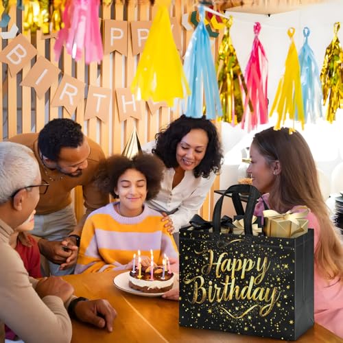 STYPOP 2 Pack 13" Large Birthday Gift Bags with Tissue Paper & Cards, Reusable Non-Woven Happy Birthday Bags with Handles,...
