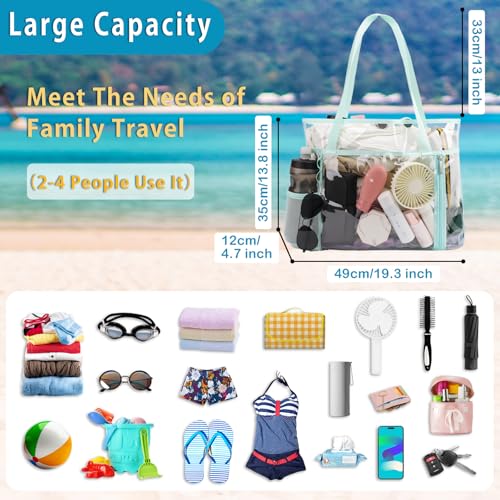 TINYAT Beach Tote Bag for Women Large Capacity - Waterproof Sandproof 6 Pockets with Zipper Gym Travel Shopping Handbag