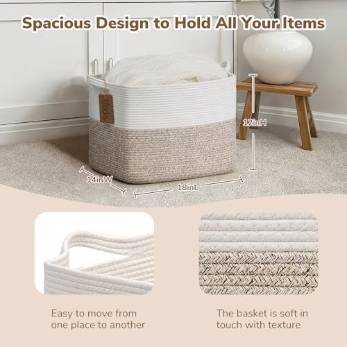 Goodpick Woven Storage Baskets for Organizing, Blanket Basket Living Room, Rope Baskets for Storage, Rectangle Toy Basket ...
