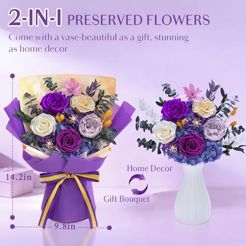 Yastouay 5 Pcs Glitter Purple Preserved Roses Bouquet for Mothers Day, Forever Flowers for Delivery Prime, Birthday Gifts ...