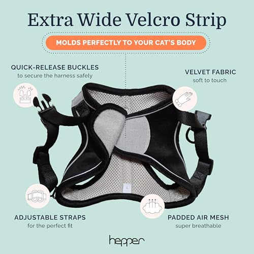 Hepper Cat Harness and Leash Escape Proof Set - Black Tactical Cat Harness with Reflective Safety Strips - Kitten or Cat V...