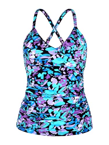 Ocean Blues Women's Vneck Tankini Top Only Ruched Tummy Control Bathing Siut Top No Bottom