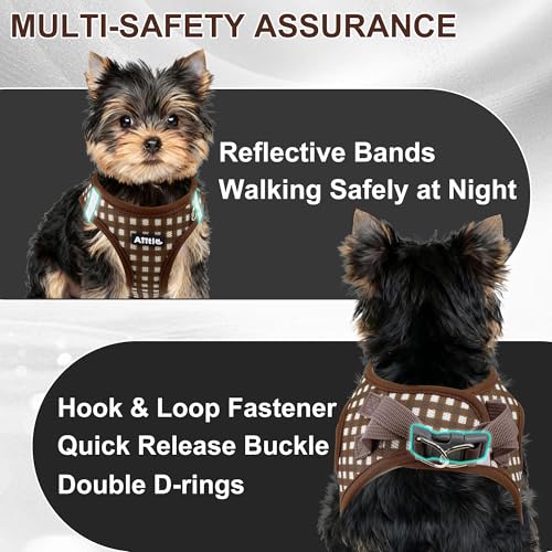 AIITLE Adjustable Dog Harness and Leash Set, Step in No Pull Pet Harness, Soft Mesh Reflective Plaid Vest Harnesses for Sm...