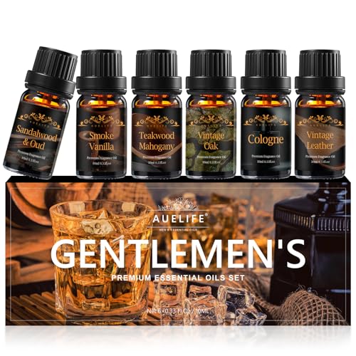 Men Essential Oils Set for Diffuser, Father's Day Gift for Men - 6x10ml Masculine Fragrance Oils for Candle Making, Scente...
