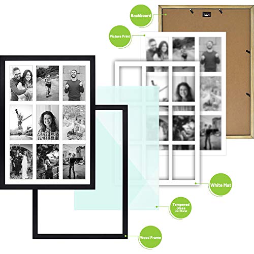 Golden State Art, 13.6x19.7 Black Photo Wood Collage Frame with Real Glass and White Displays (9) 4x6 Pictures