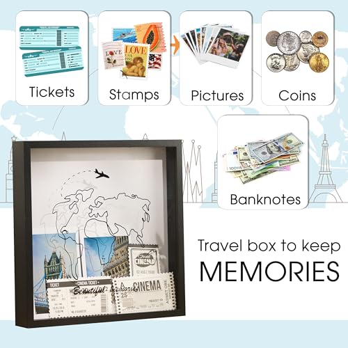 Xuanzuly Adventure Archive Box, Travel Shadow Box with Slot, Shadow Box with Slot, Black and White, Store Memories: Money ...