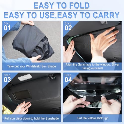 SINGARO 300T Universal Car Windshield Sun Shade, Foldable Reflective for Windshield & Window Shades with Overlapping Desig...