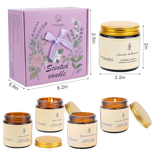 TTRWIN Scented Candles Gift Set, 4 Pick Natural Soy Candles: British pear & Freesia, Rose & Amber, Lavender & Rosemary, Ci...