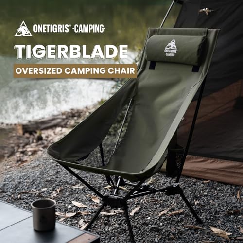 ONETIGRIS Tigerblade High Back Camping Chair with Pillow Design, Comfortable Widened Seat Folding Chair