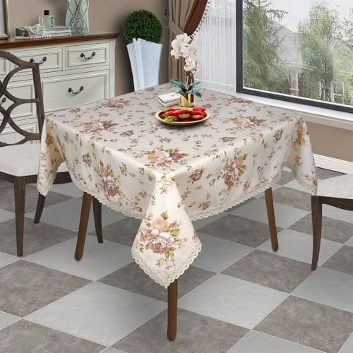 YEESSION Floral Print Square Tablecloth 38 x 38 Inch Stain Resistant and Waterproof Wine Table Cover for Kitchen Dining In...