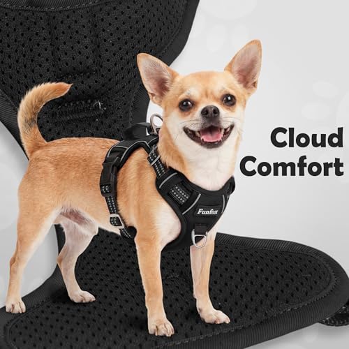 Funfox Dog Harness Medium Sized Dog, Vertical Handle Easy Control, No Pull Pet Vest Adjustable with 2 Leash Clips, Soft Ma...