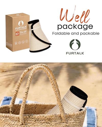 FURTALK Sun Hats for Women Wide Brim Beach Hat Straw Visor Ponytail Summer UV Packable Foldable Beach Vacation Essentials
