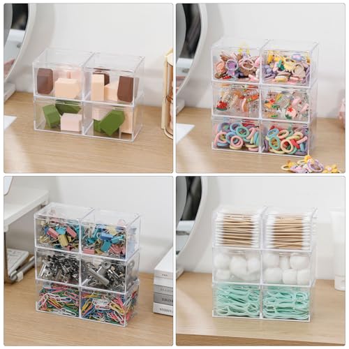 GOXITAX 2 Pack Bathroom Container with Divider, Plastic Vanity Storage Canister Jars with Lid for Cotton Balls, Makeup Pad...