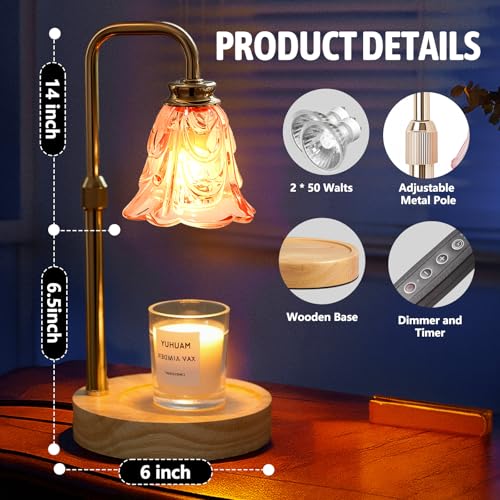 Candle Warmer Lamp with Timer Electric Adjustable Height Candle Warmer Dimmable Wax Warmer Lamp Jar Candles with 2 Bulbs f...