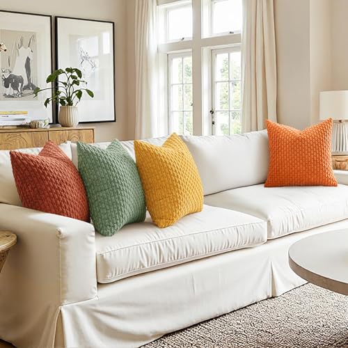 MIULEE Burnt Orange Decorative Throw Pillow Covers for Couch Modern Striped Cushion Covers Soft Corduroy Pillowcase Home D...