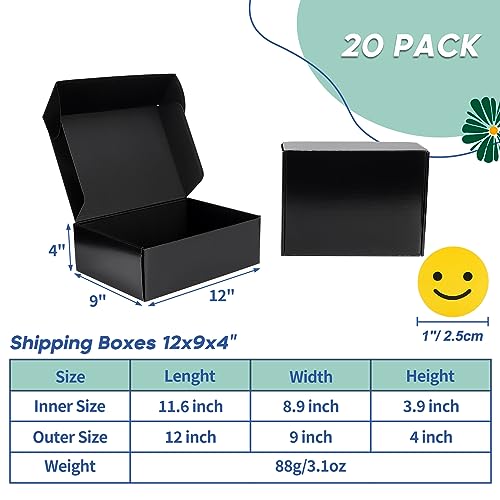 Rempry 12x9x4 Black Shipping Boxes 20 Pack, Large Cardboard Mailer Boxes for Small Business Shipping Packaging