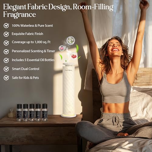 Waterless Scent Diffuser Starter Kit with 5 Oils, Luxury Hotel Style Cold Air Diffuser Oil Machine for Home, 1000 Sq Ft Co...