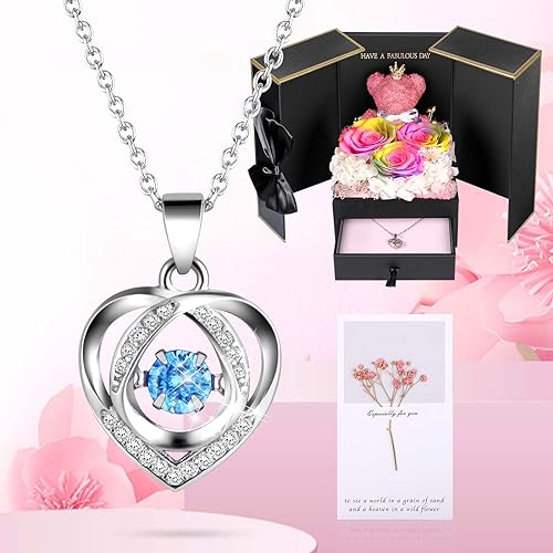 ADDWel Preserved Real Rainbow Rose with Sterling Silver Necklace Gift Set - Romantic for Wife, Girlfriend - Eternal Flower...