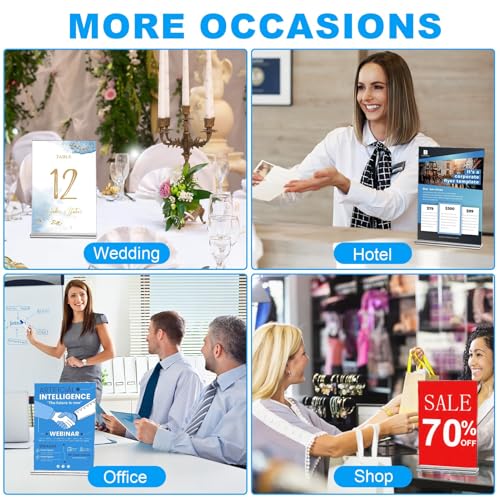 EHWINE Acrylic Sign Holder 8.5 x 11, 10 Pack Double-Sided Stand up Table Top Sign Holders, Clear Acrylic Picture Frame Men...