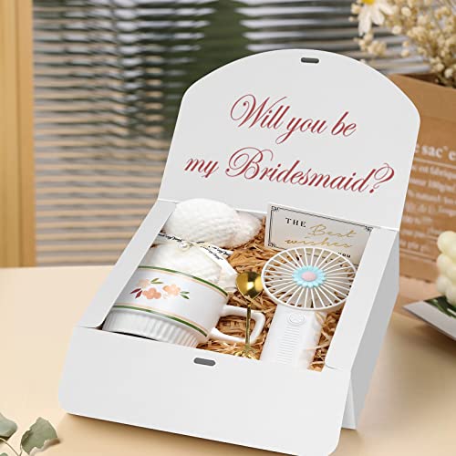 BoShahai 10 PCS Gift Boxes with Lids, 10.6x7.8x3.1 Inch Kraft Paper Gift Box, White with Ribbon, Bridesmaid Proposal Box f...