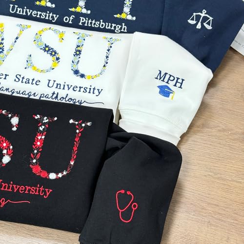 NAZENTI Custom College Embroidered Sweatshirt, Personalized Floral Letter Embroidered Hoodie, College University High Scho...